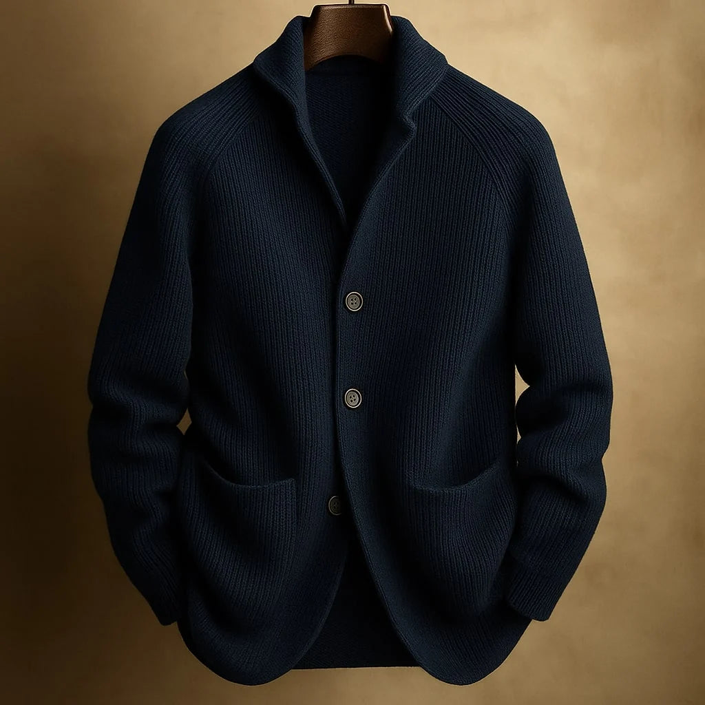 Men's Button-Front Knit Cardigan in Navy