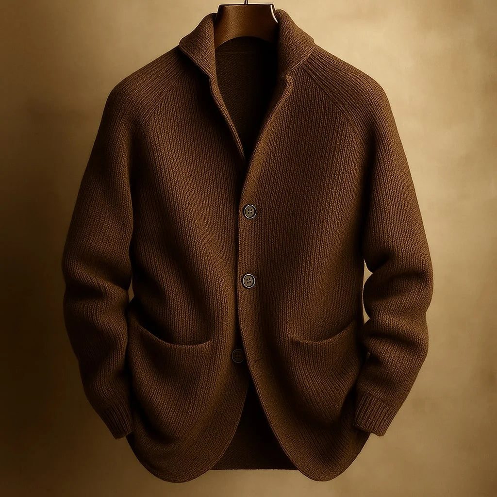 Men's Button-Front Knit Cardigan in Brown