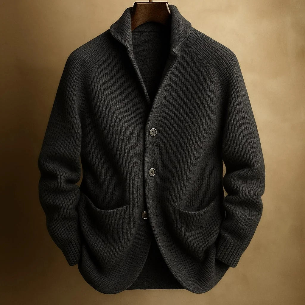 Men's Button-Front Knit Cardigan in Gray