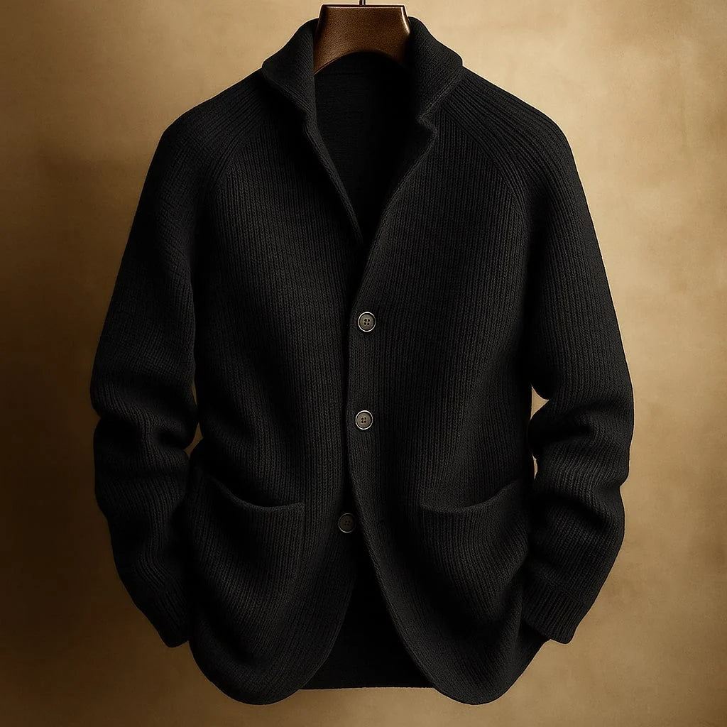 Men's Button-Front Knit Cardigan in Black