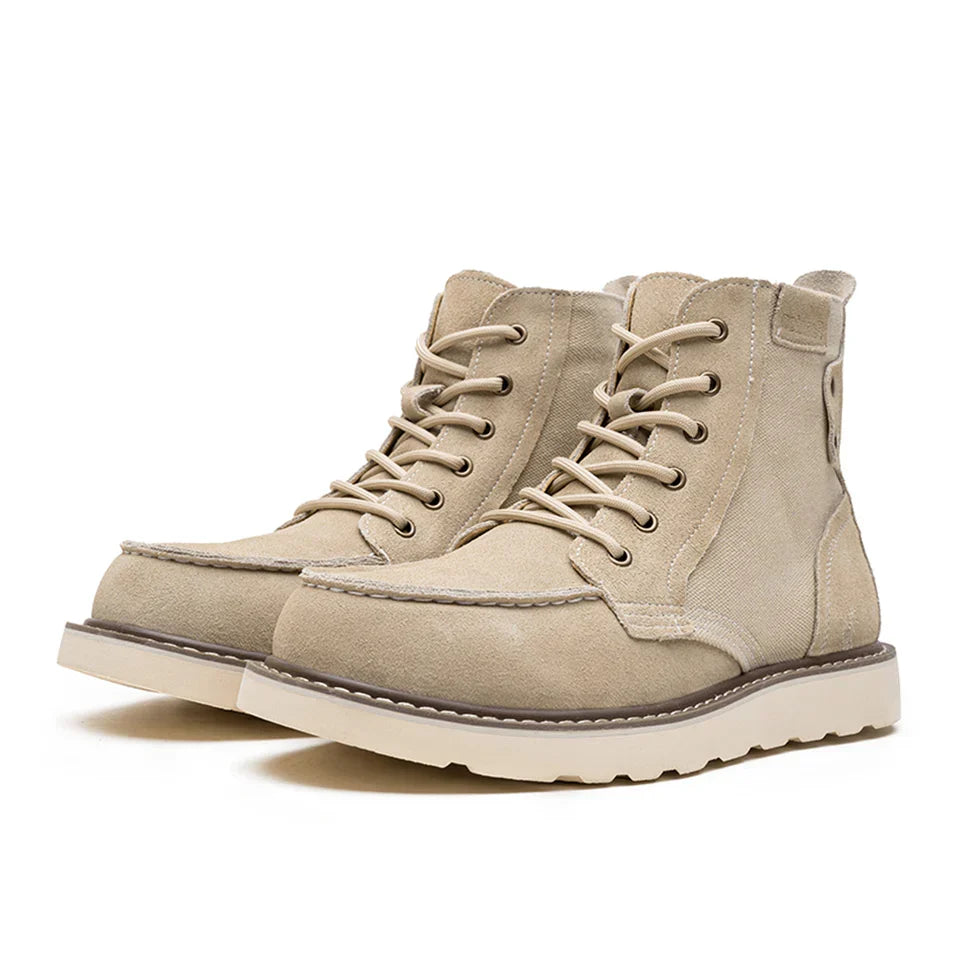 Men's Moc Toe Leather Work Boots in Beige