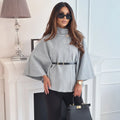 Women's wool blend cape jacket in gray with funnel collar