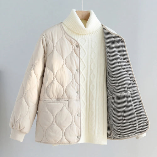 Collarless cotton-padded bomber jacket in black