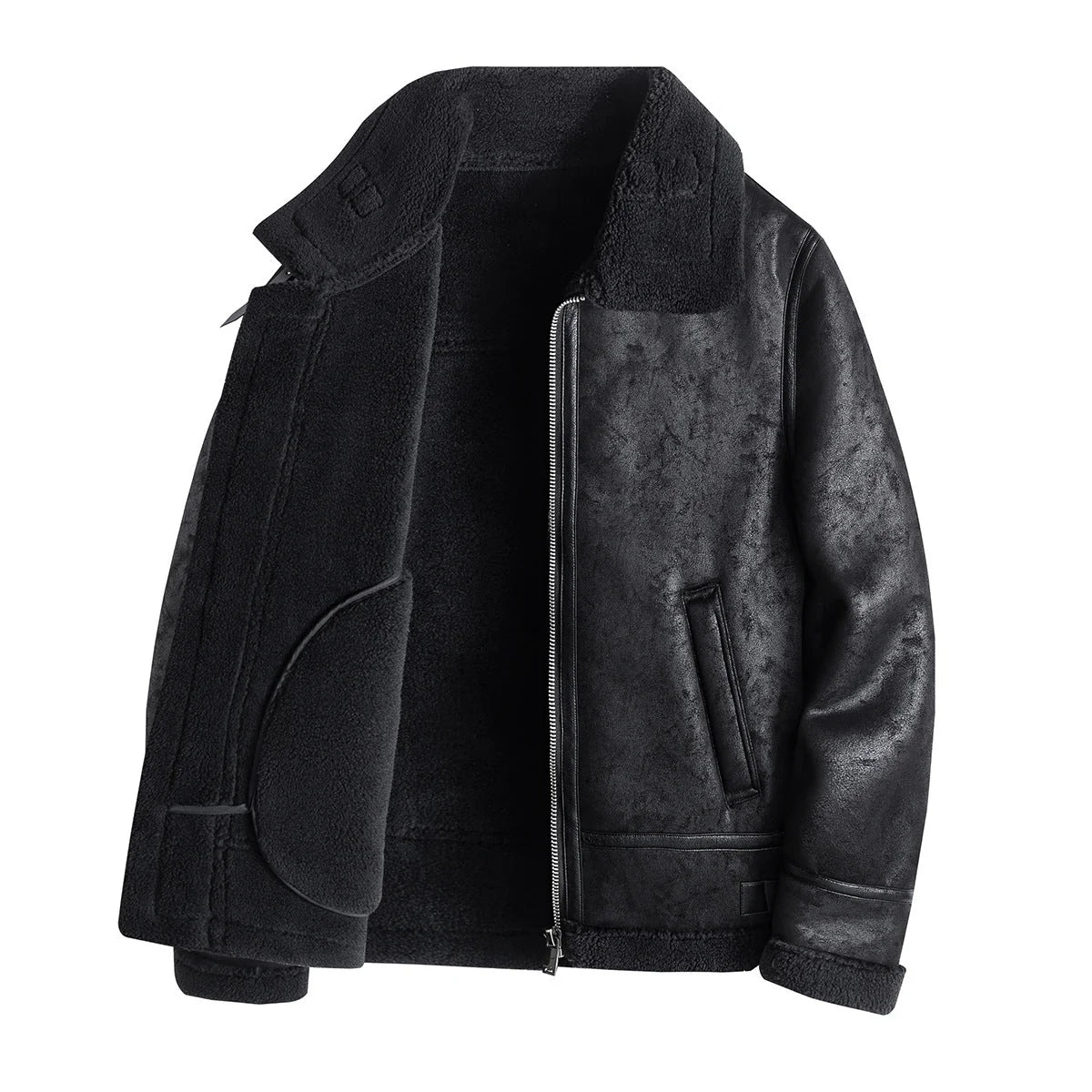 Men's Shearling Aviator Jacket in Black