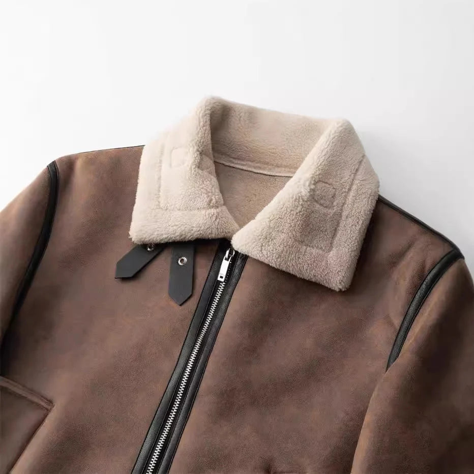 Men's Shearling Aviator Jacket – Detail View