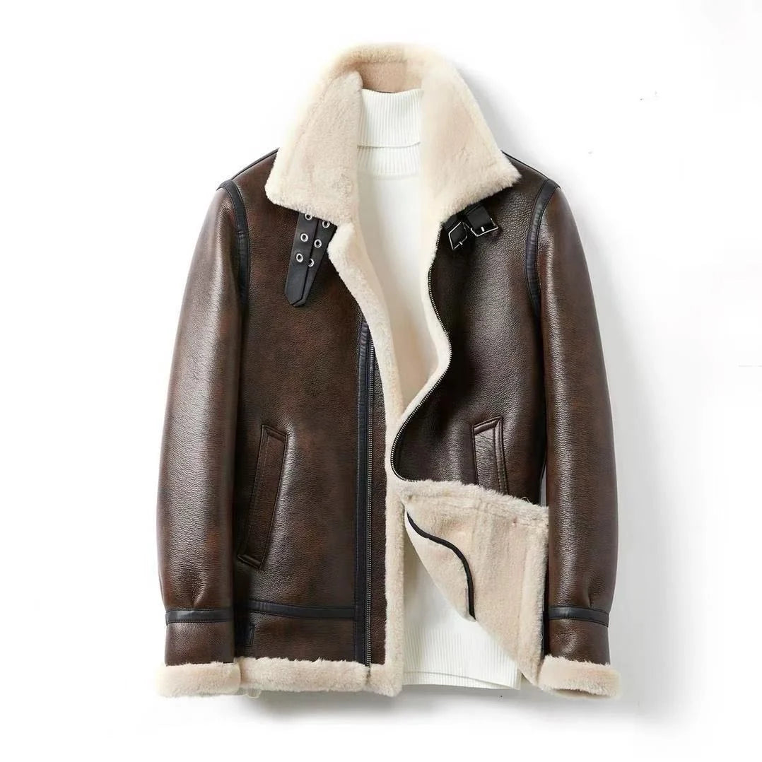 Men's Shearling Aviator Jacket in Espresso Brown