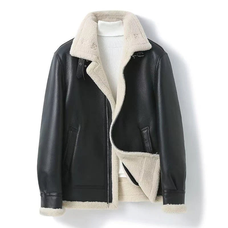 Men's Shearling Aviator Jacket in Black