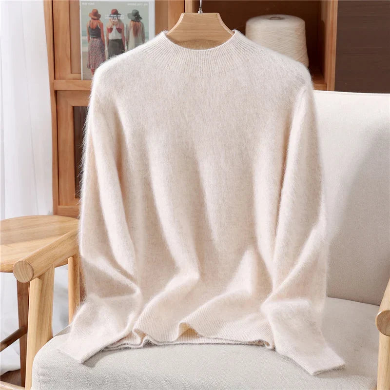 Women's Cashmere Mock Neck Sweater in Cream