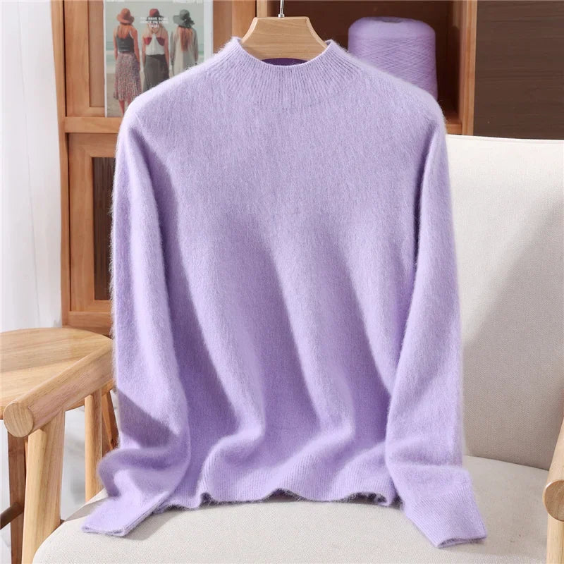 Women's Cashmere Mock Neck Sweater in Lavender Purple