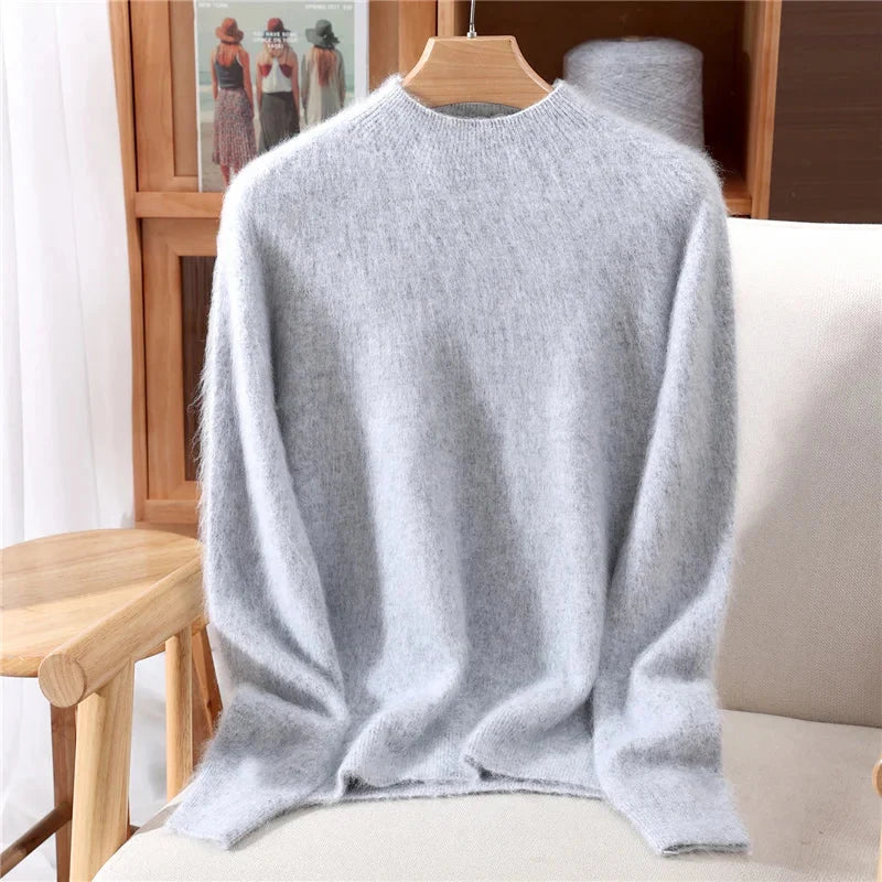 Women's Cashmere Mock Neck Sweater in Gray