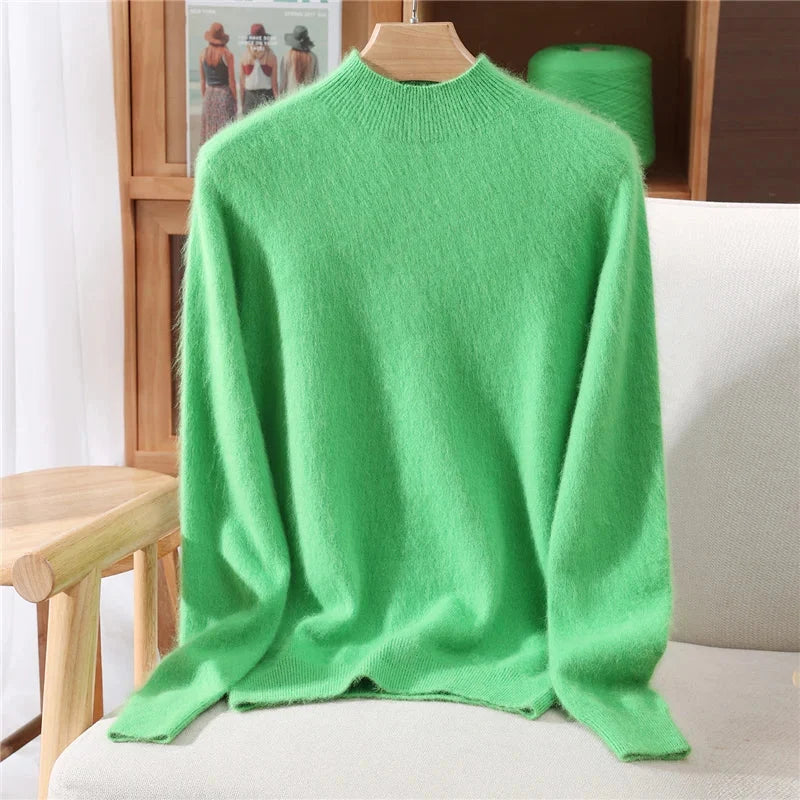 Women's Cashmere Mock Neck Sweater in Green
