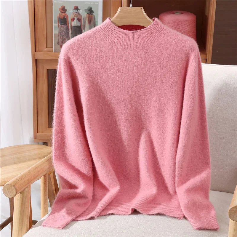 Women's Cashmere Mock Neck Sweater in Pink