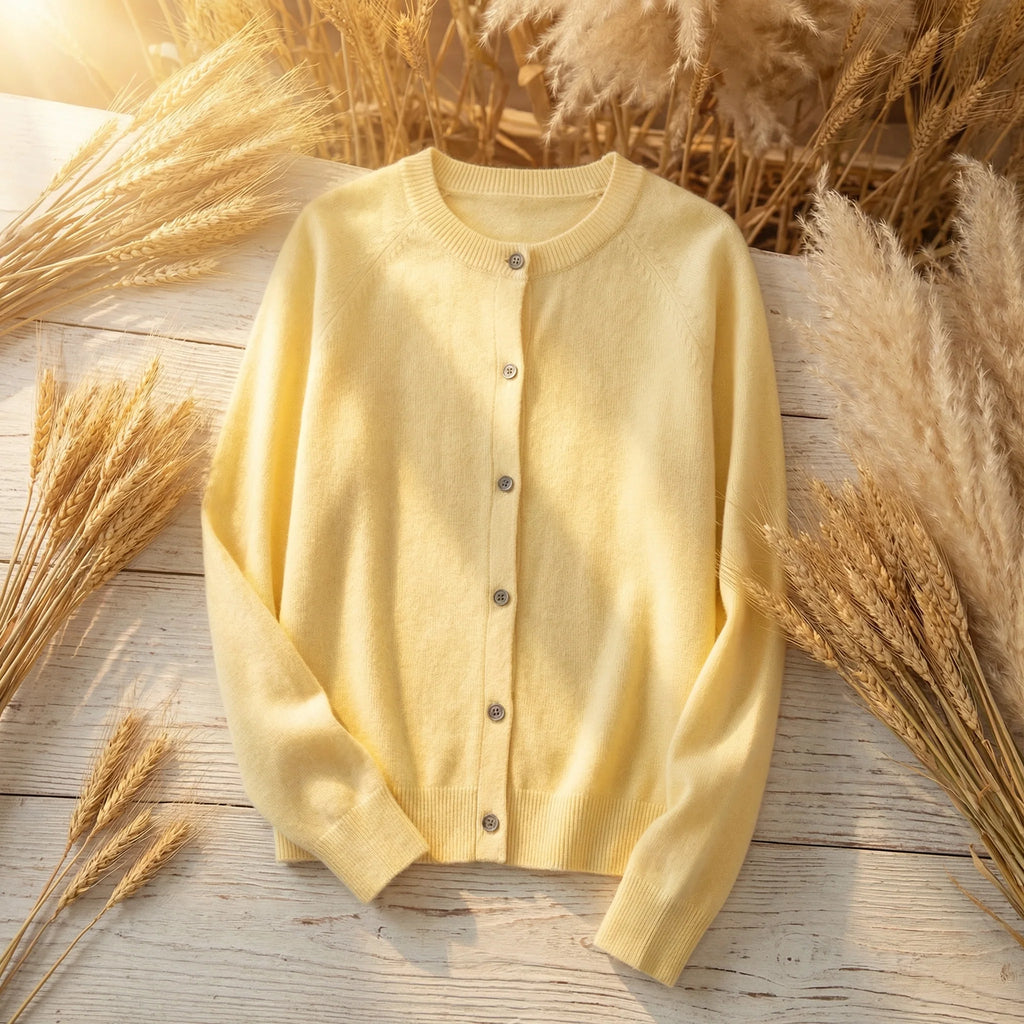 Women's merino wool cardigan, ribbed cuff detail