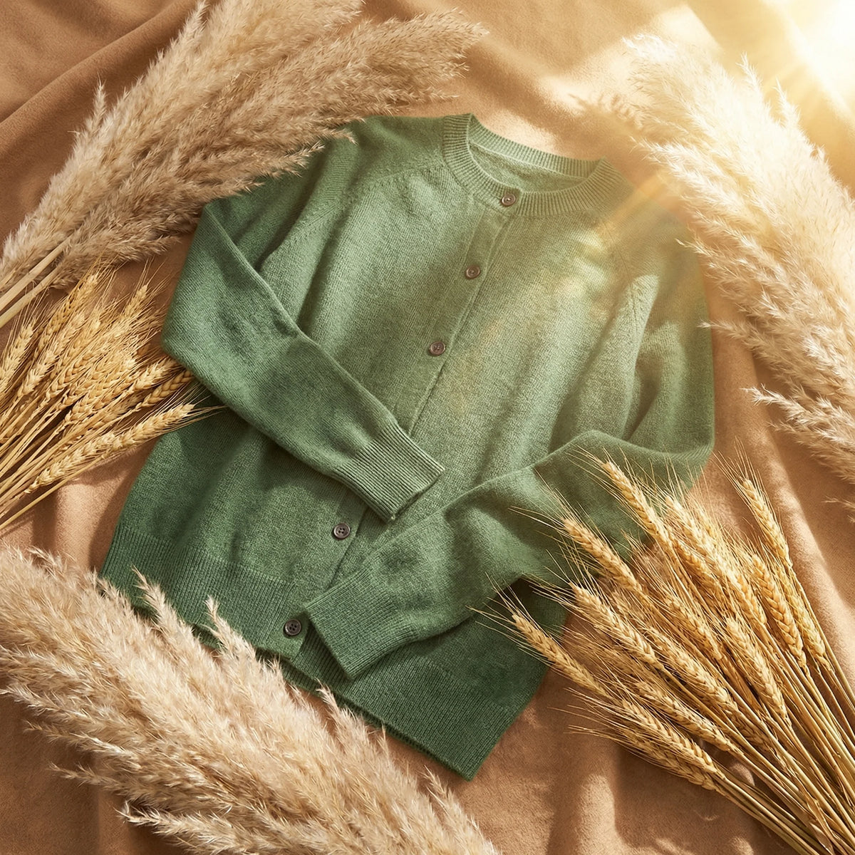 Women's merino wool cardigan sweater with crew neck