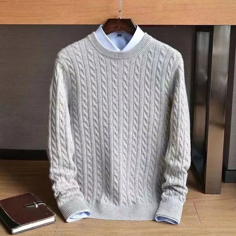 Men's Cable Knit Crew Sweater in Gray