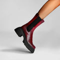 Women's faux leather Chelsea boots in wine red with lug sole