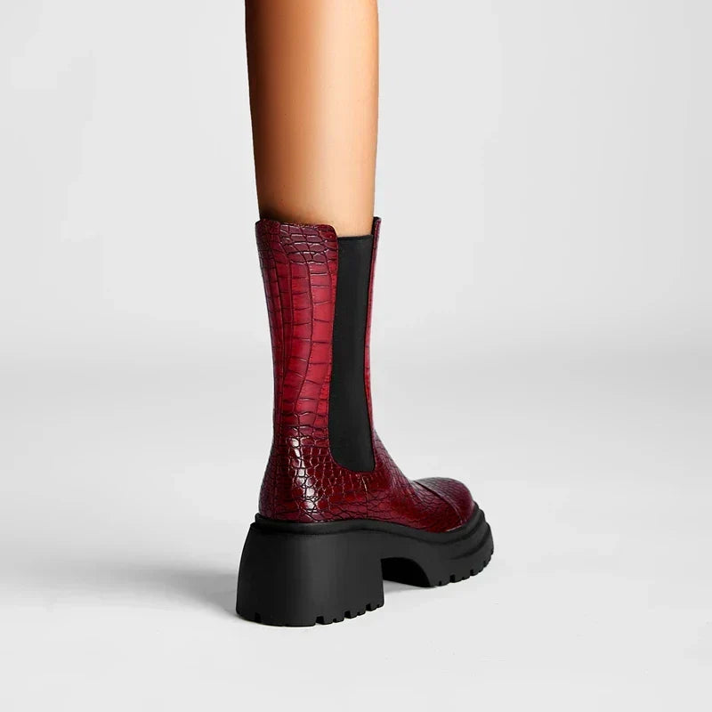 Women's faux leather Chelsea boots in brown with lug sole
