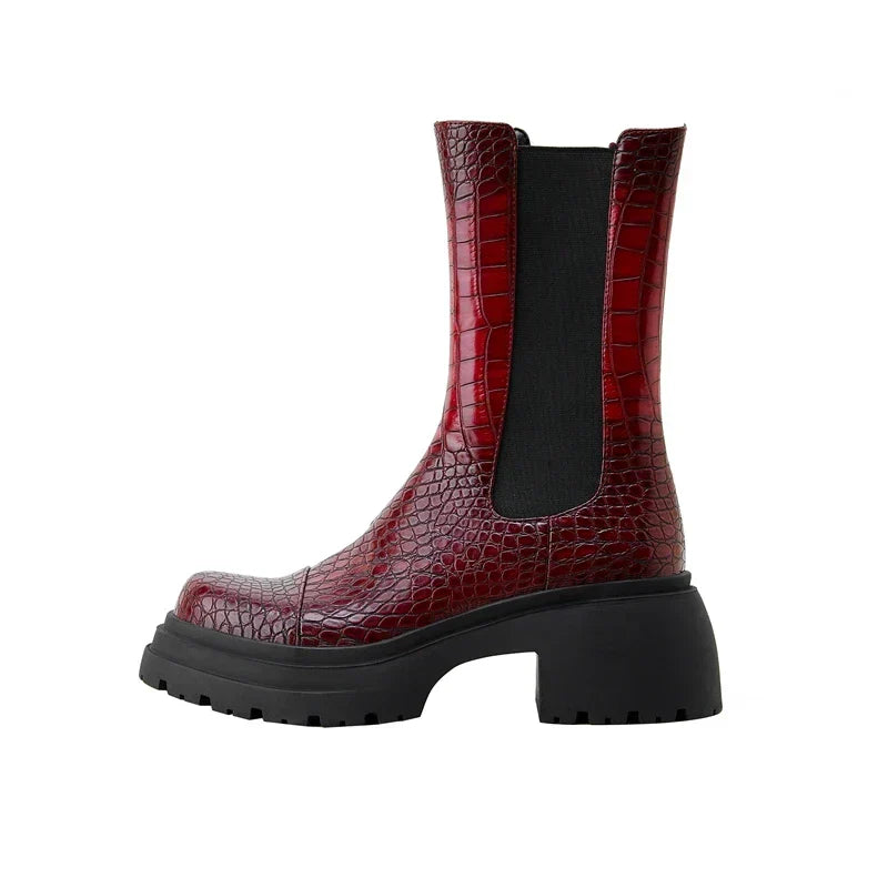 Close-up of the embossed texture on the Chelsea boots