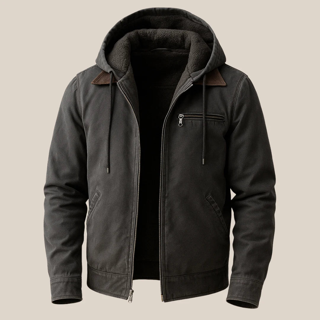 Men's Hooded Canvas Trucker Jacket in Gray