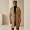 Men's single-breasted overcoat in beige with notch lapel