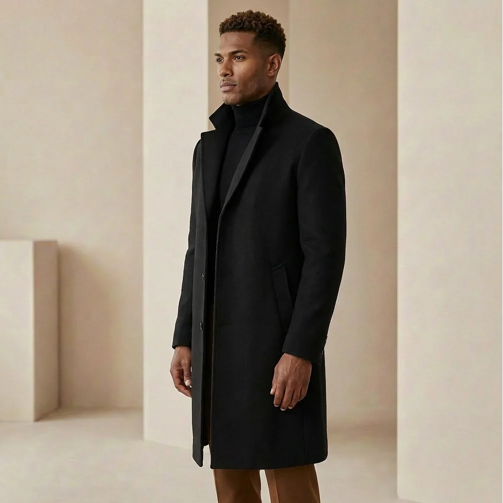 Men's single-breasted overcoat in gray with notch lapel