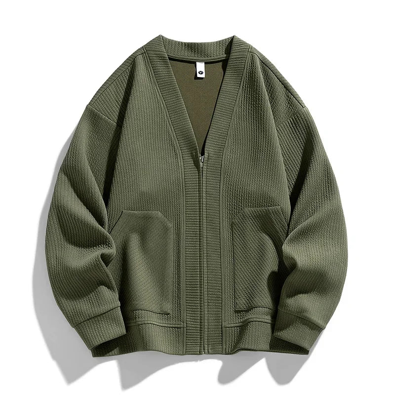 Men's V-Neck Full-Zip Cardigan in Green