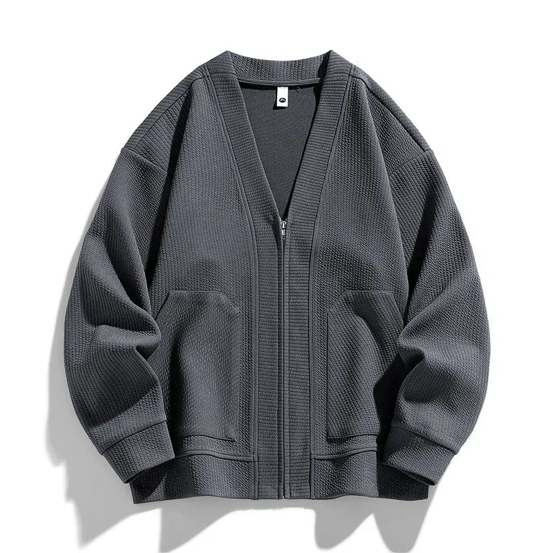 Men's V-Neck Full-Zip Cardigan in Gray