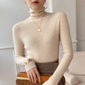 Women's white ribbed cashmere turtleneck sweater