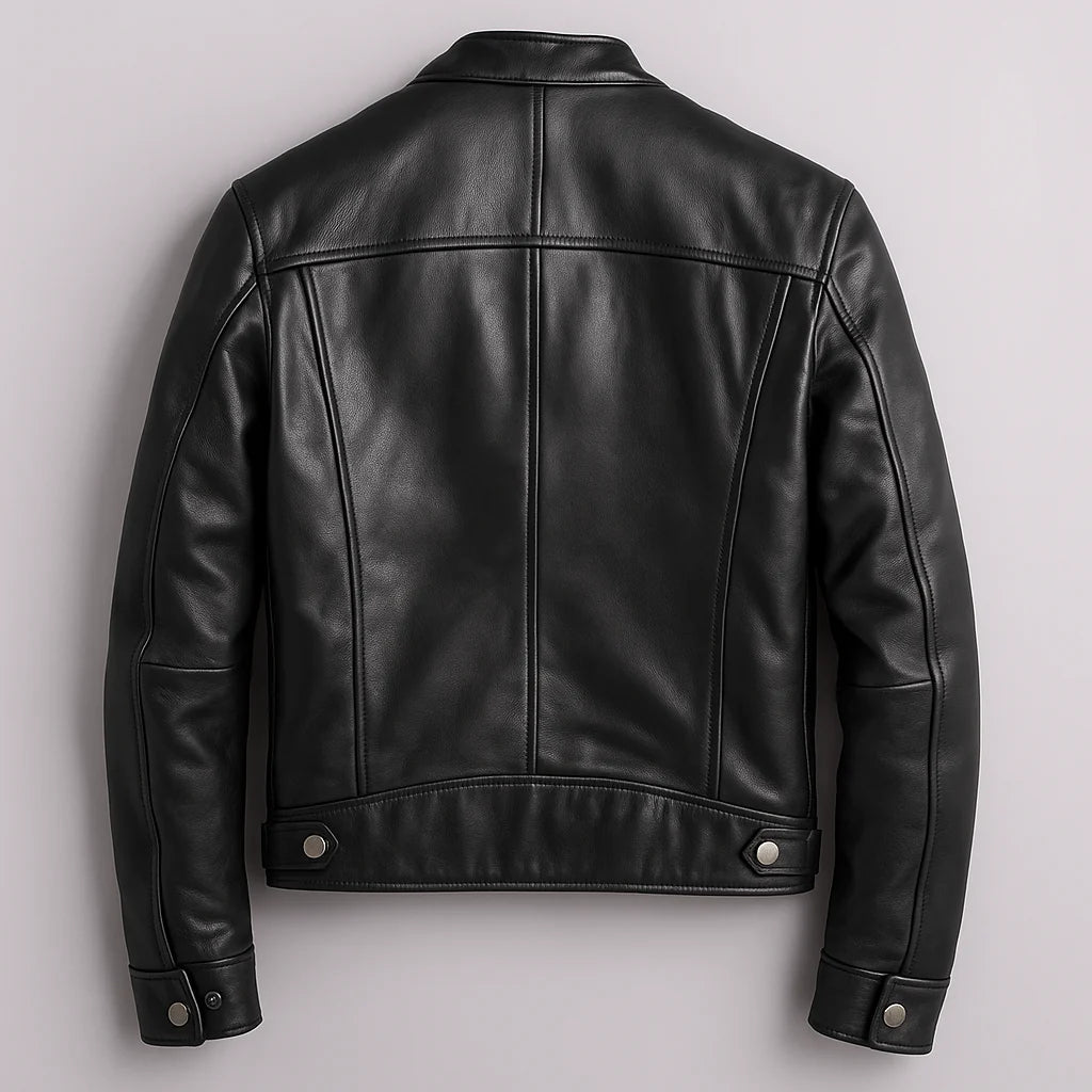 Men's Structured Leather Moto Jacket – Detail View