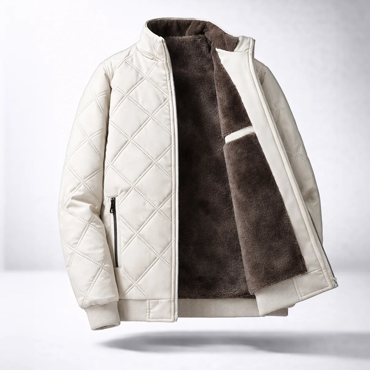 Men's Sherpa-Lined Quilted Bomber in Forest Green