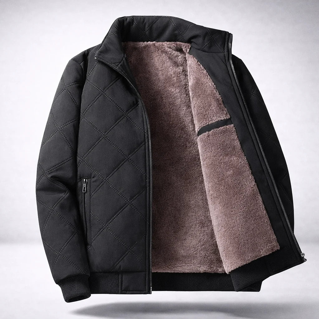 Men's Sherpa-Lined Quilted Bomber in Cream Mocha