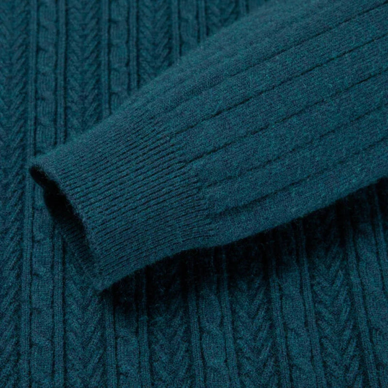 Men's Cable Knit Wool Sweater – Detail View