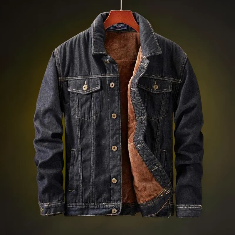 Men's Sherpa-Lined Denim Jacket in Black