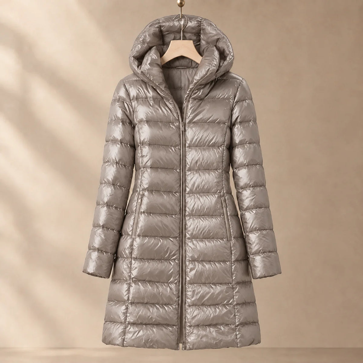 Women's Cashmere Down Puffer Jacket in Rose Red