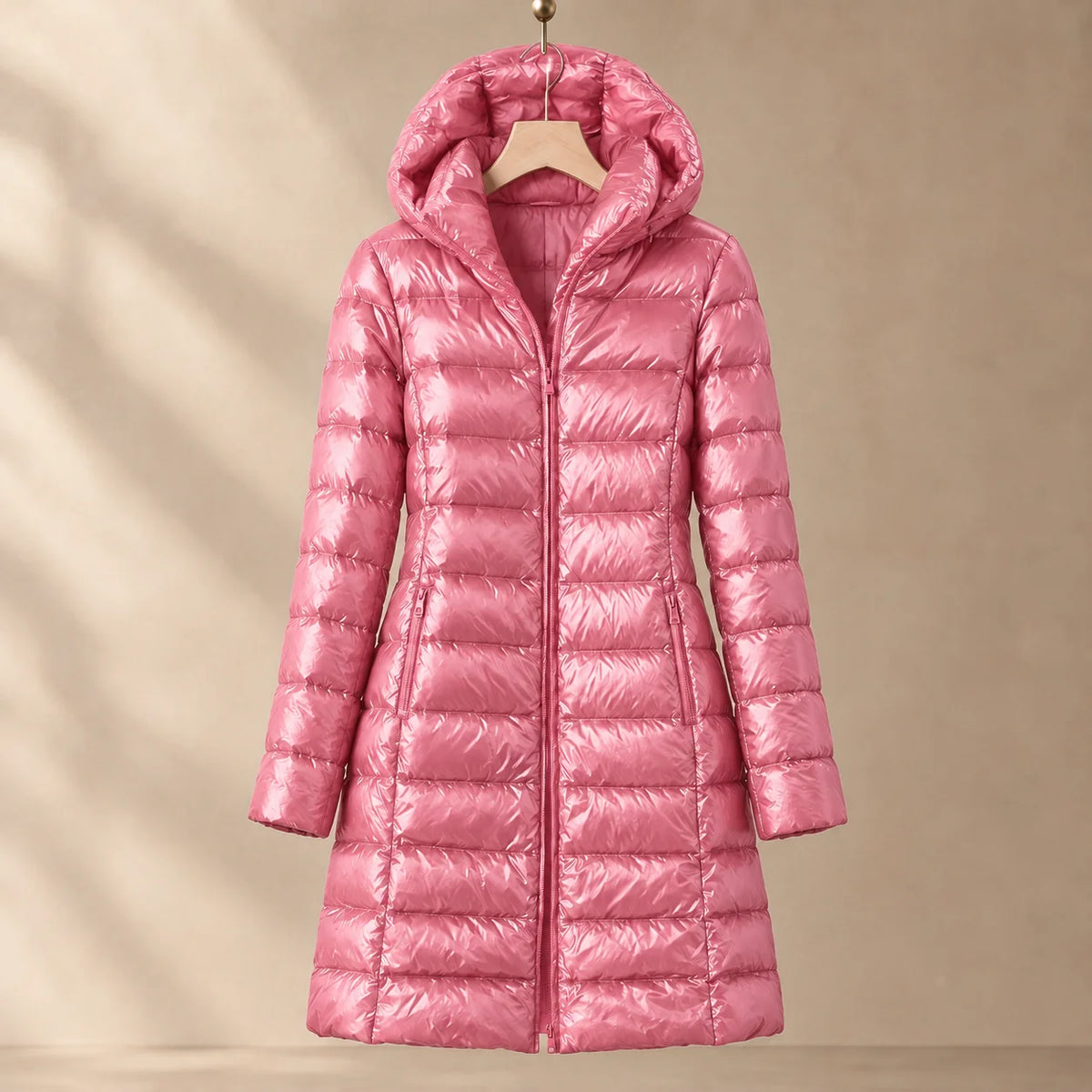 Women's Cashmere Down Puffer Jacket in Burgundy
