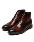 Men's croc-embossed leather Chukka boots in brown