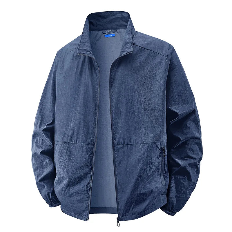 Men's Zip-Up Longline Jacket in Navy Blue