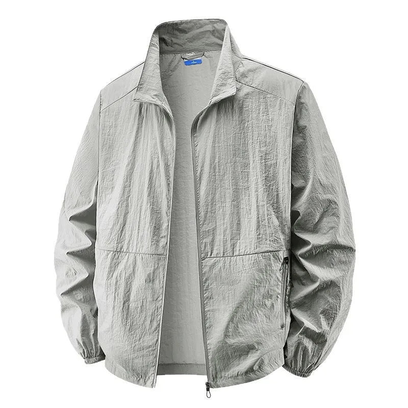 Men's Zip-Up Longline Jacket in Light Gray