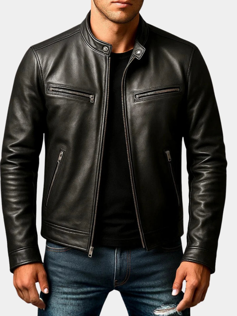 Men's Leather Racer Jacket in Black