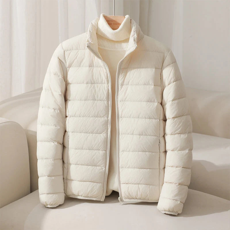 Women's Quilted Puffer Jacket in Beige