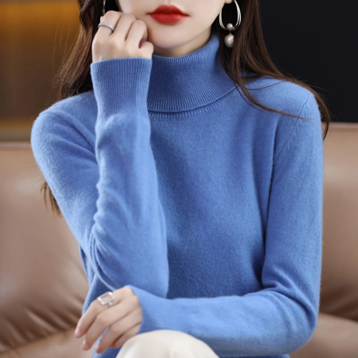 Women's Cashmere Turtleneck Sweater in Blue