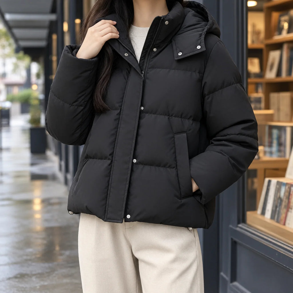 Women's Hooded Puffer Jacket in Classic Black