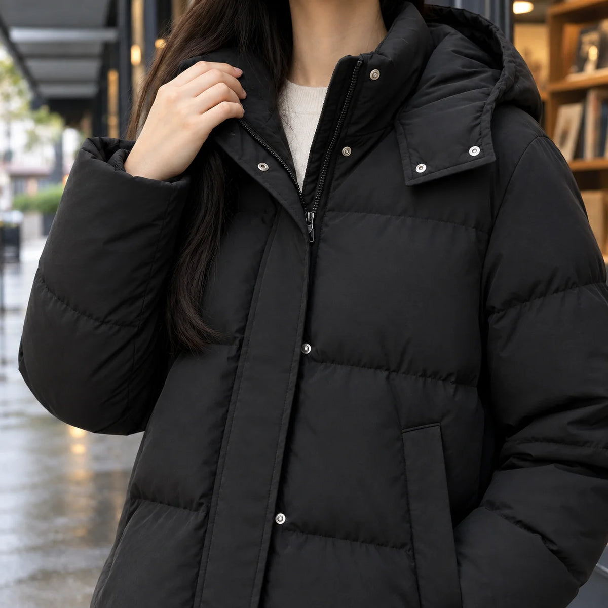 Women's Hooded Puffer Jacket in Sky Blue