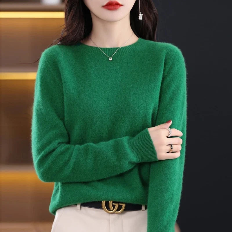 Women's ribbed crewneck sweater in green
