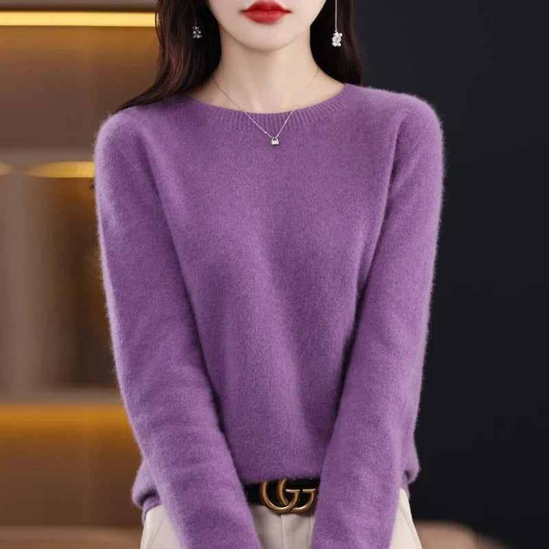 Women's ribbed crewneck sweater in pale pink