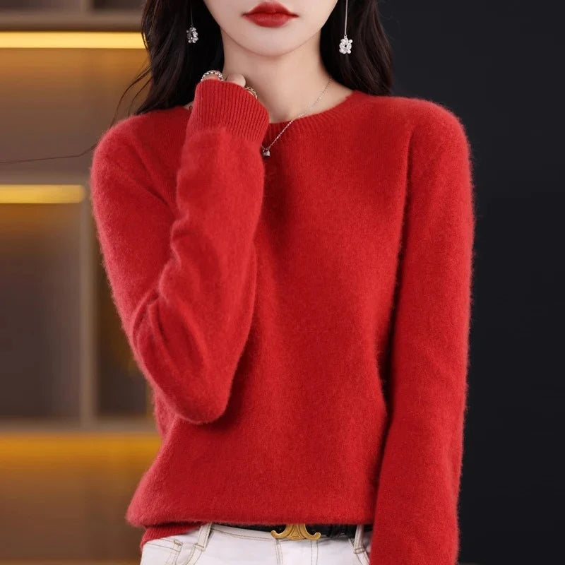 Women's ribbed crewneck sweater in red