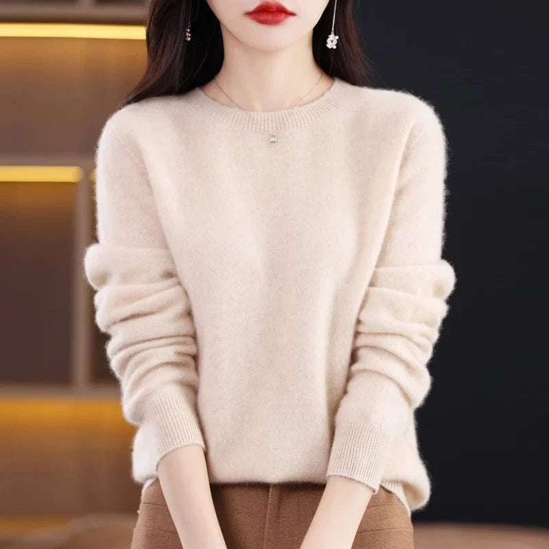 Women's ribbed crewneck sweater in beige