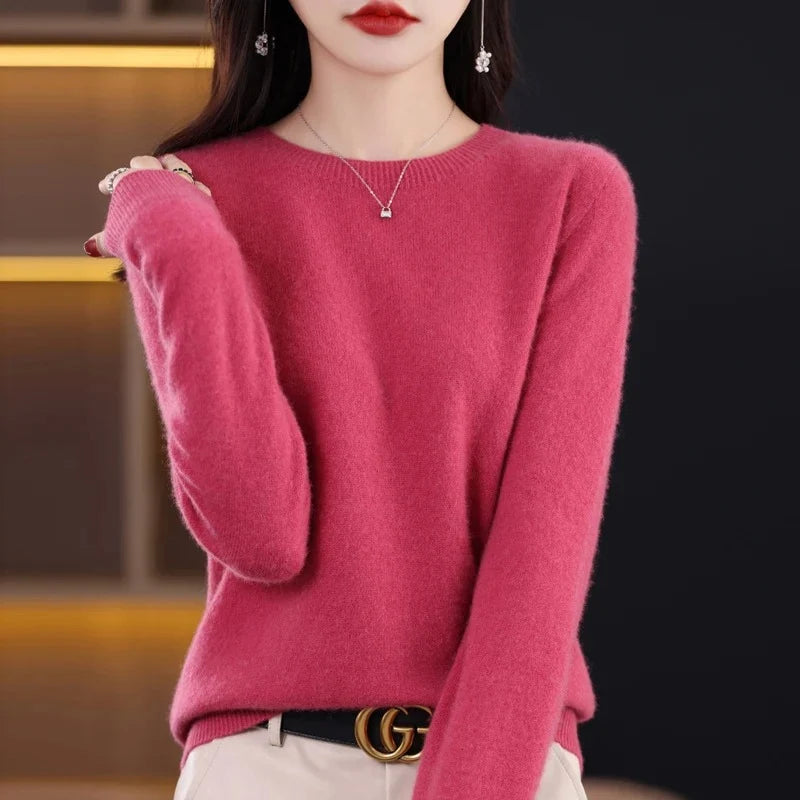 Women's ribbed crewneck sweater in rose