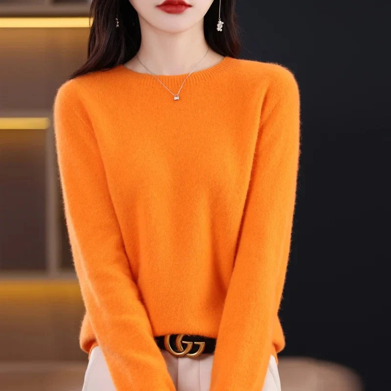 Women's ribbed crewneck sweater in orange
