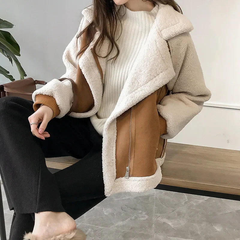 Women's Faux Shearling Jacket in Beige